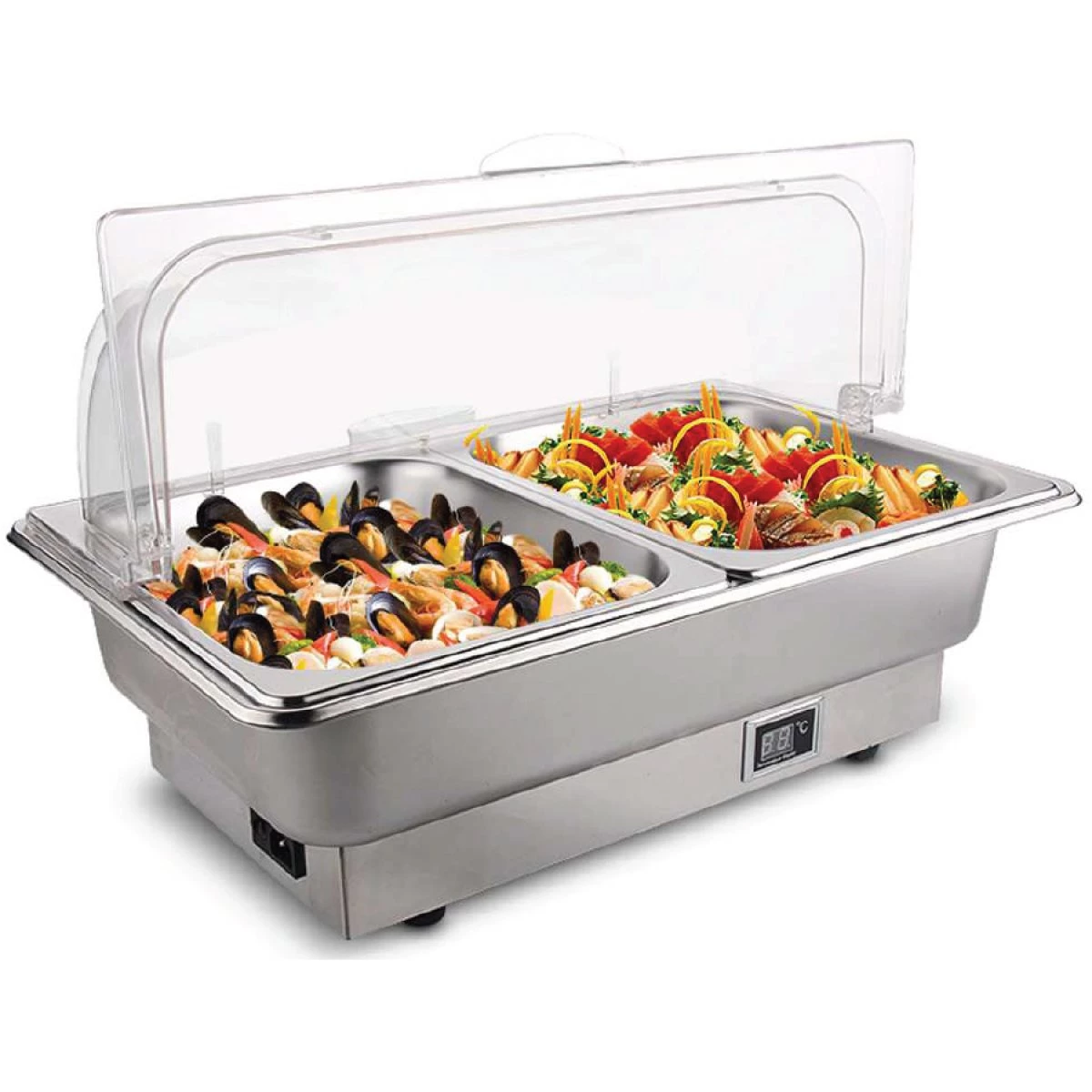 Roll Top Chafer Electric Heating GN1/1 Stainless Steel Plastic Cover 9 Litres | Adexa ECD09A2 3 Roll Top Chafer Electric Heating GN1/1 Stainless Steel Plastic Cover 9 Litres | Adexa ECD09A2