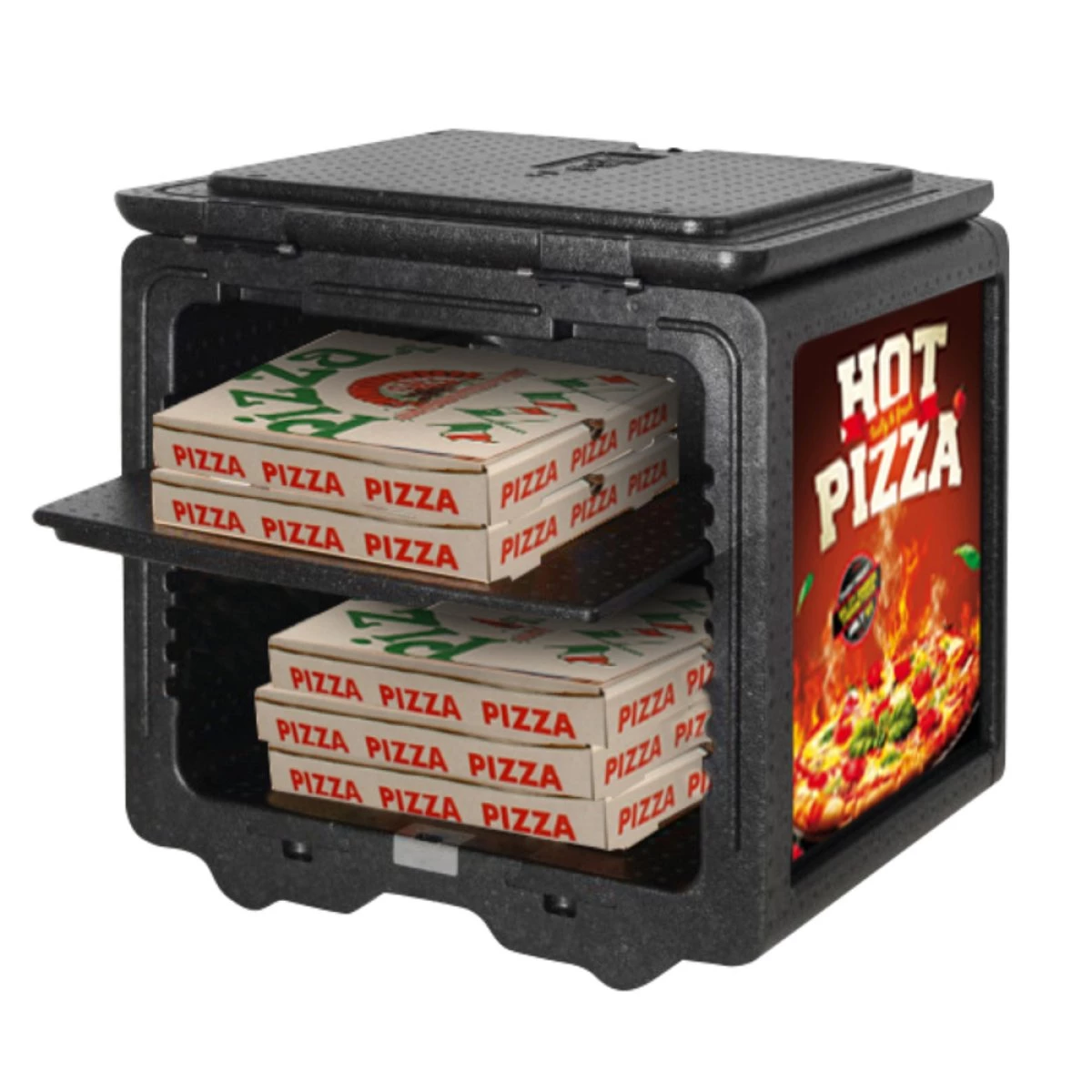 Front Loaded Pizza Box Transporter With Label Area | Adexa EPPMBP 2 Front Loaded Pizza Box Transporter With Label Area | Adexa EPPMBP