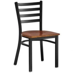Black Steel Chair With Walnut Wood Seat & Black Back | Adexa GS694WALNUTSEATBLACKBACK