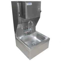 Wall Mounted Hand Sink With Faucet & Automatic Soap Dispenser & Paper Towel Dispenser Side Splash Stainless Steel | Adexa HS17FSDTDUSP