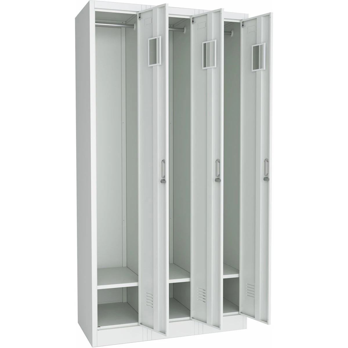 Commercial Grey Three Door Locker With Clothes Hanger, Fixed Shelf And Mirror 900x450x1800mm | Adexa LOCKER3TW 4 Commercial Grey Three Door Locker With Clothes Hanger, Fixed Shelf And Mirror 900x450x1800mm | Adexa LOCKER3TW - Image 2