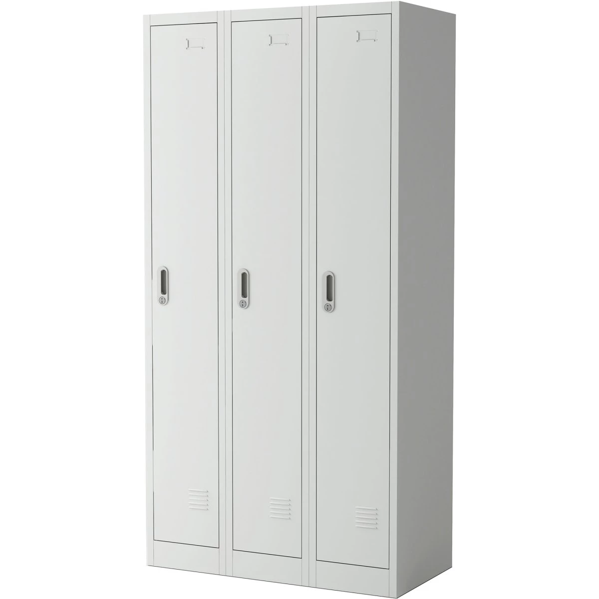 Commercial Grey Three Door Locker With Clothes Hanger, Fixed Shelf And Mirror 900x450x1800mm | Adexa LOCKER3TW 3 Commercial Grey Three Door Locker With Clothes Hanger, Fixed Shelf And Mirror 900x450x1800mm | Adexa LOCKER3TW