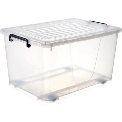 Pack Of 8 Plastic Storage Box With Wheels & Lid & Clips 50 Litre 560x390x310mm Polypropylene | Adexa S1050