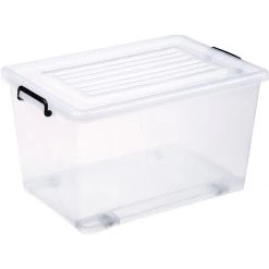 Pack Of 8 Plastic Storage Box With Wheels & Lid & Clips 70 Litre 630x433x355mm Polypropylene | Adexa S1070
