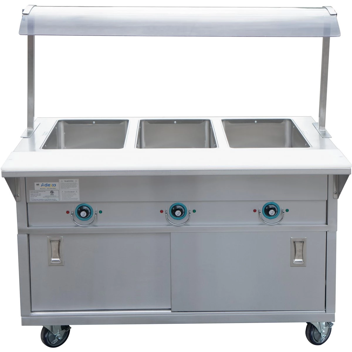 Mobile Bain Marie With Cupboard & Sneeze Guards 3xGN1/1 | Adexa EST3SWCBSD-SASG1648 4 Mobile Bain Marie With Cupboard & Sneeze Guards 3xGN1/1 | Adexa EST3SWCBSD-SASG1648 - Image 2