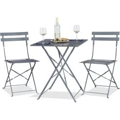 Folding Bisto Set Table & 2 Chairs Grey | Adexa WW178GREY
